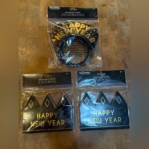 Black & Gold "Happy New Year" Headbands and Crowns New Years Eve Party Hats